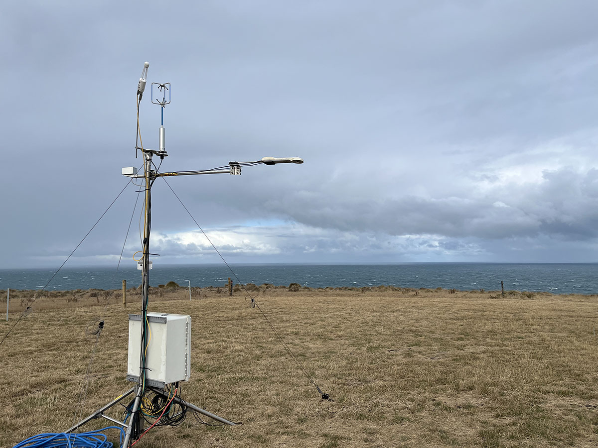 An eddy correlation flux measurement system stands not far from the Southern Ocean.