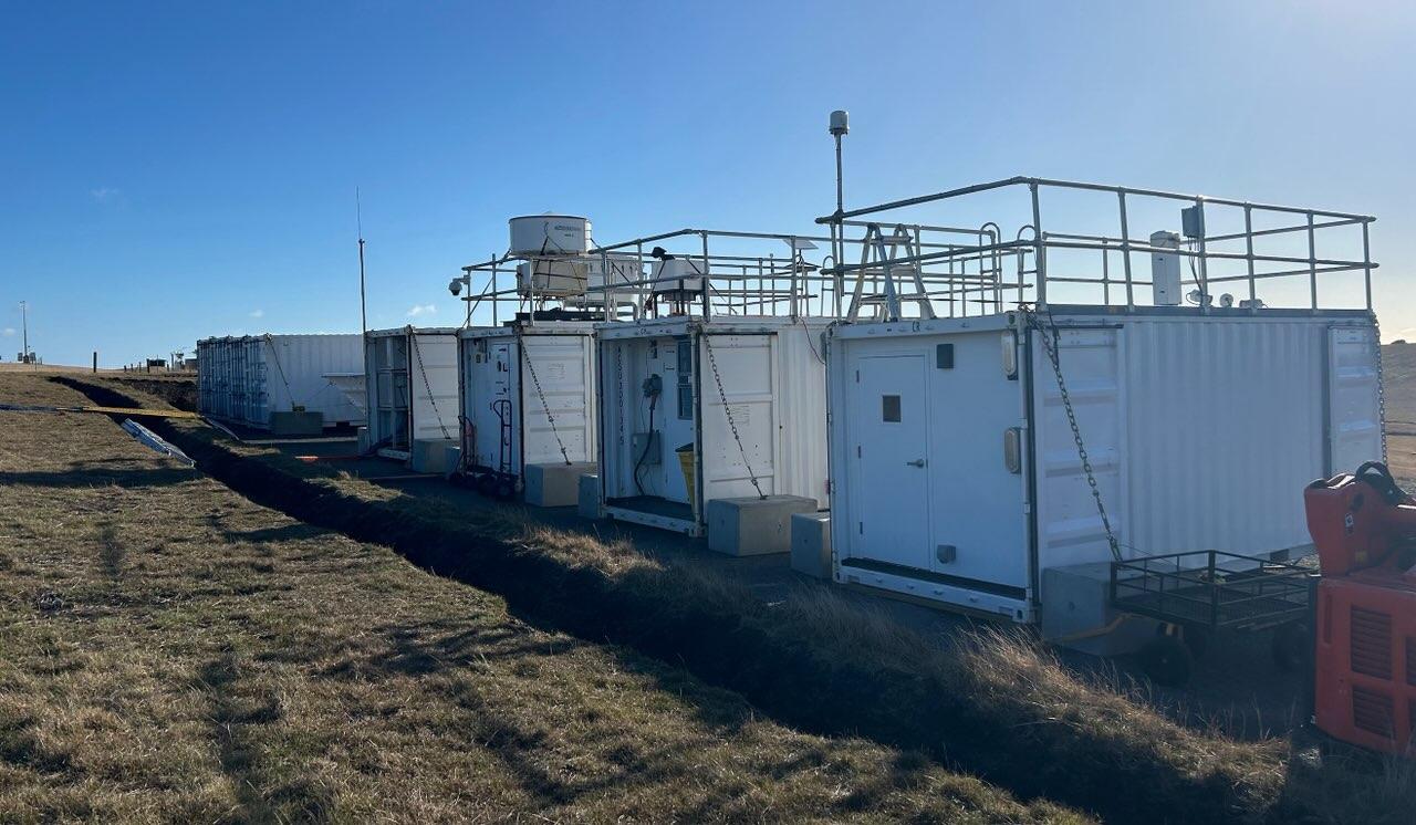 Instruments are set up on the roofs of ARM Mobile Facility containers in Tasmania.