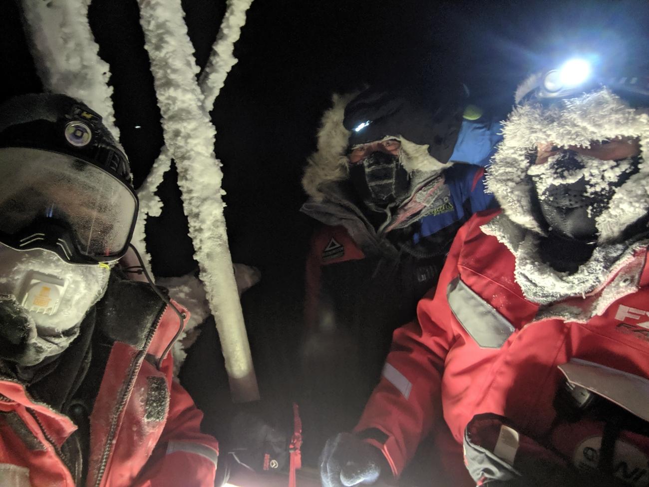 Dave Costa, Hans Honold, and Ola Persson work in the central Arctic during MOSAiC