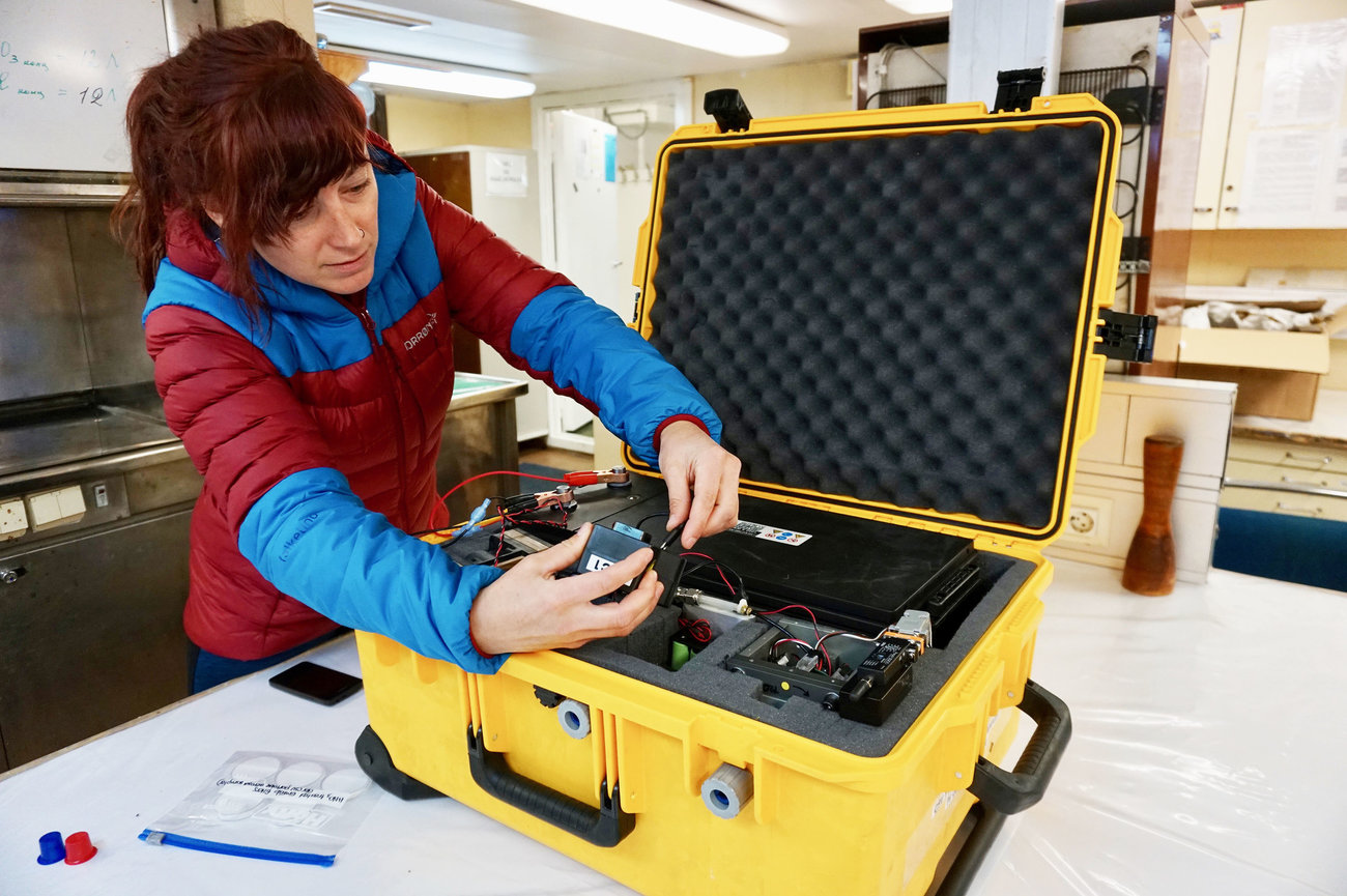 Jessie Creamean on a Russian icebreaker during the MOSAiC research expedition